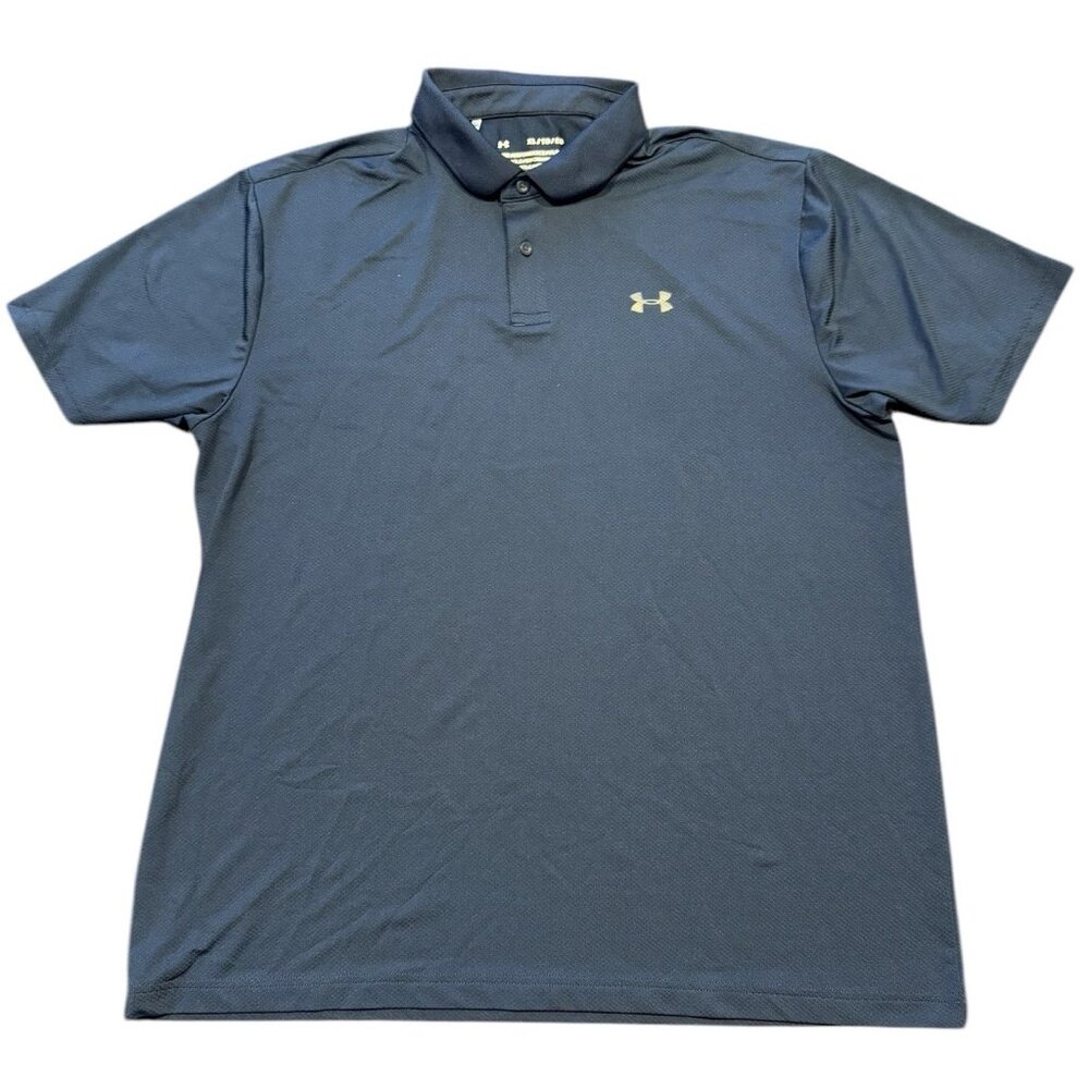 Men's Under Armour XL Performance Polo Navy Blue Loose Fit Heatgear S/S Shirt